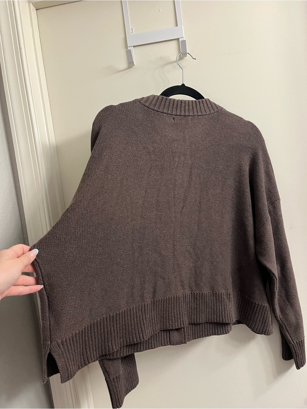 Quince 100% Organic Cotton Cropped Cardigan Heather Brown Size XL - Picture 8 of 12